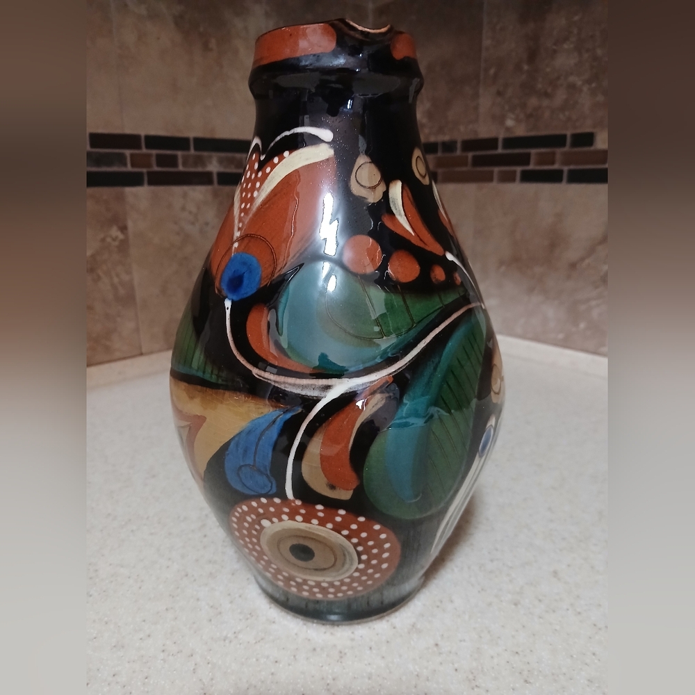 Beautiful Hand-painted Folk Art Pottery Pitcher.